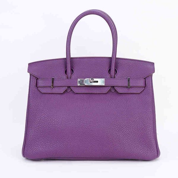 

bags womens herme designer shoulder classic hermee iris purple silver buckle birkin30 platinum leather ladys leather kellies high sence fash