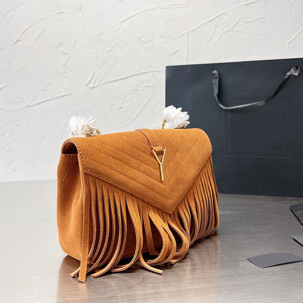 

suede crossbody bag tassel shoulder bags chain women handbag thick gilded metal hardware letter flap hasp wallet interior slot pocket purse
