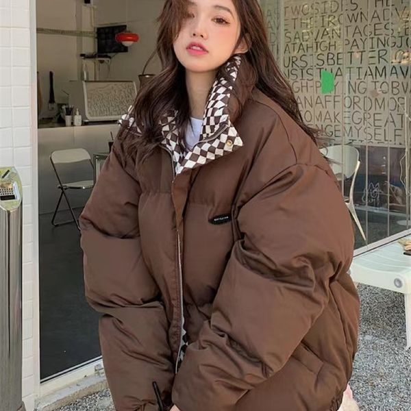 

women's down parkas winter cotton jacket women zipper loose padded coat female solid thickening warm puffer jackets black white 220901
