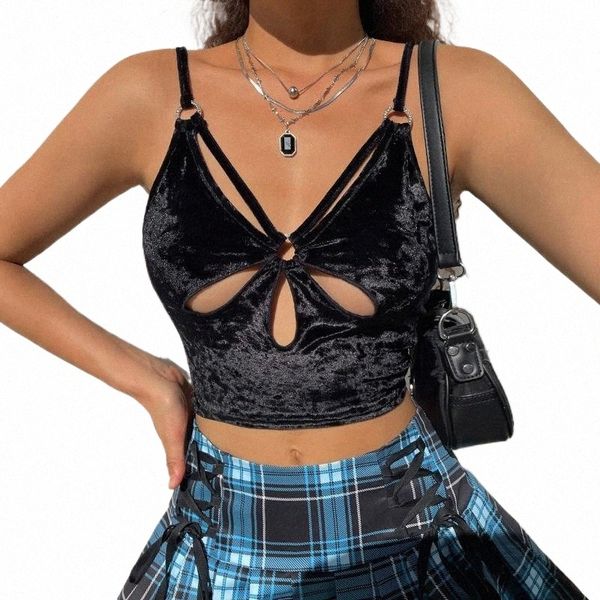 

women's tanks & camis women's tanks & camis puloru goth black velvet camisoles vintage women sleeveless cut out crop streetwear g, White