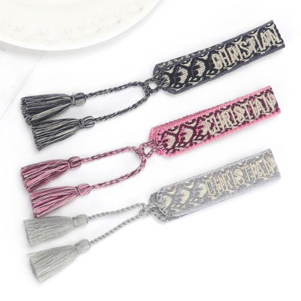 

brand fashion classic bangles bracelets luxury women men handmade signature embroidered woven tassel adjustable bracelet jewelry friendship, Black