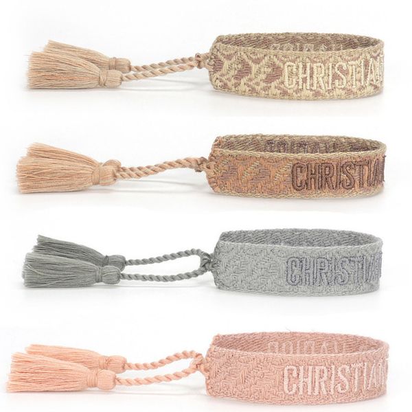 

fashion brand classic bracelets chains jewelry bangles handmade embroidered link woven tassel adjustable women men lover gift chain bangle w, Black