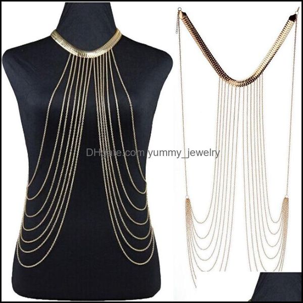 

chains chains women punk gothic mtilayer chain tassel body jewelry snake choker gold color necklace shellhard drop yummyjewelry dhdtw, Silver