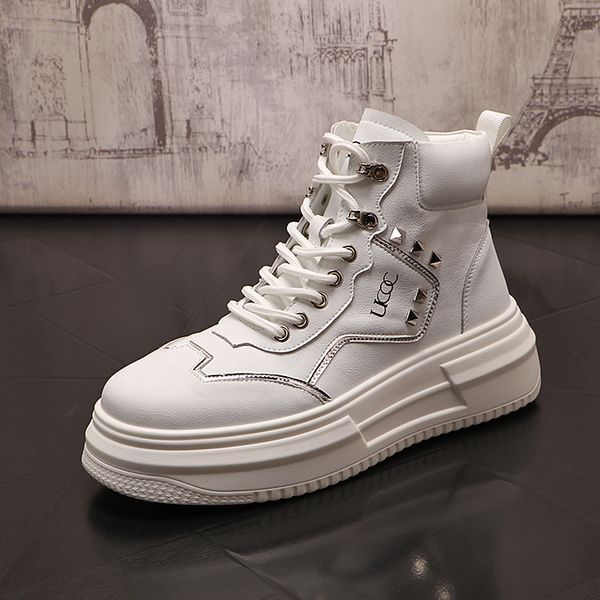

luxury designers lace up dress wedding party shoes fashion breathable city high rivets casual sneakers round toe thick bottom leisure drivin, Black