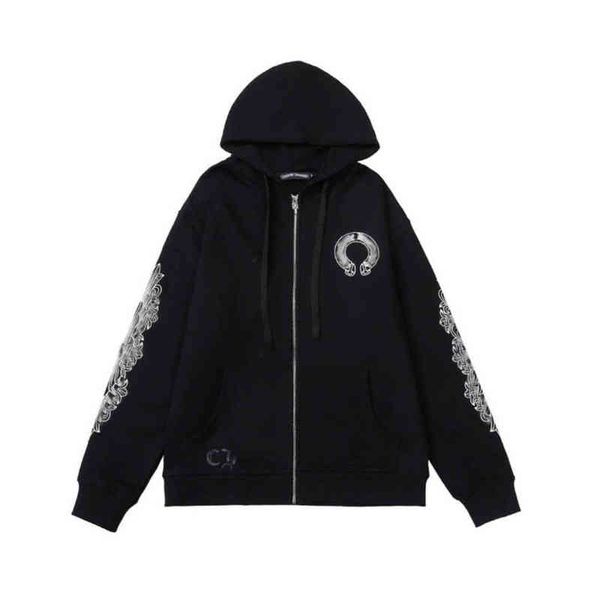 

fashion luxury sweatshirts classic ch brand hoodie hooded designer horseshoe sanskrit loose zipper jacket pullover coat 1v0d, Black