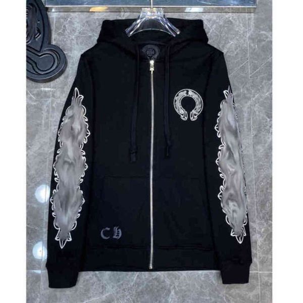 

luxury fashion men's sweatshirts classic ch brand hoodie loose zipper jacket pullover hooded designer horseshoe coat women sweatshirt, Black