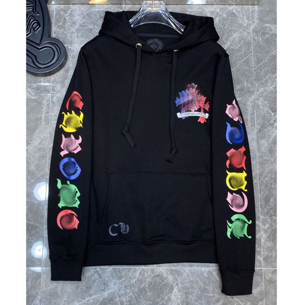 

men's classic luxury sweatshirts ch designer hoodie fashion men women horseshoe sanskrit loose zipper jacket pullover hooded coat swea, Black