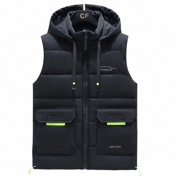

men's vests men's vests style waistcoat autumn winter down cotton korean fashion shoulder man loose handsome thickened jacket p0a8, Black;white