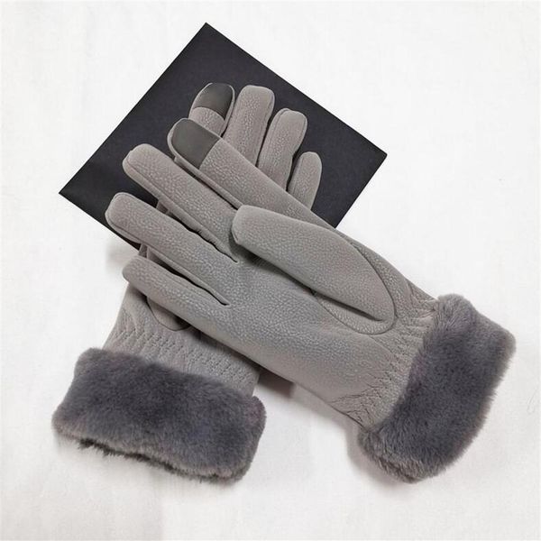 

new women' canvas cashmere gloves autumn warm plush windproof five-finger fashion mittens 201261c, Blue;gray