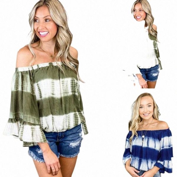 

women's blouses & shirts women's blouses & shirts fashion tie-dye blouse shirt loose off shoulder summer casual ladies female wom, White