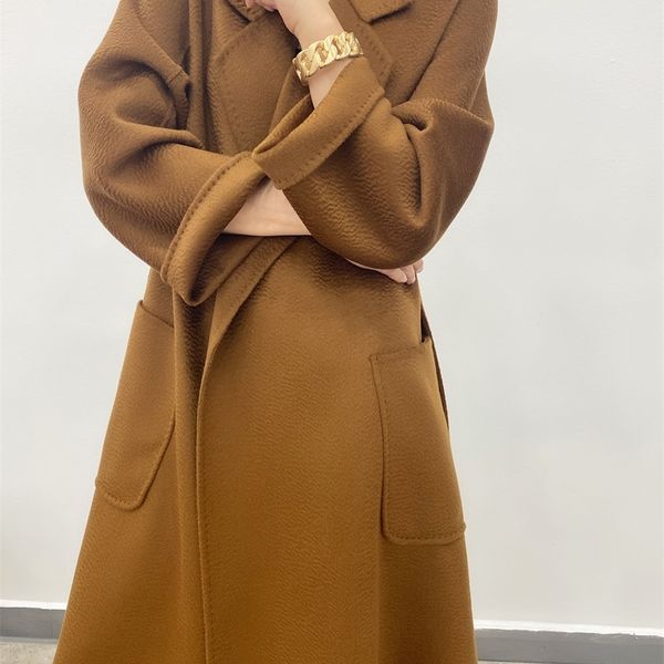 

women's wool blends autumn and winter fashion cashmere coat women's long 220901, Black