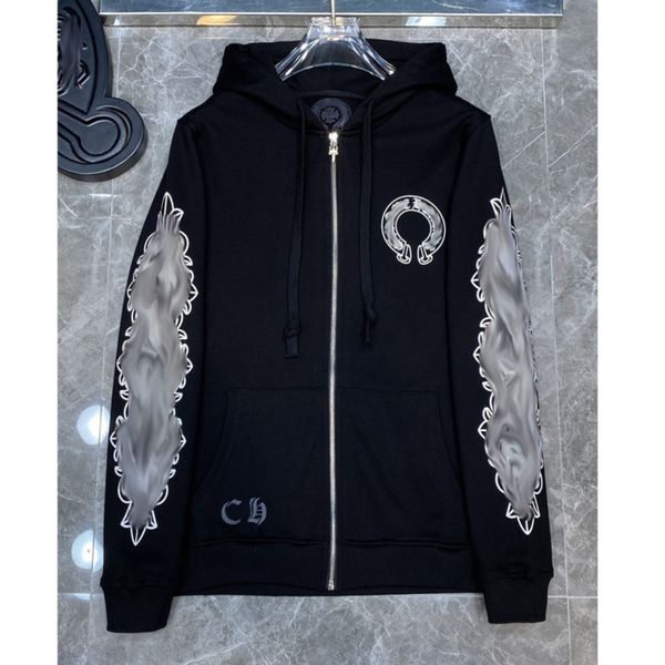 

fashion luxury men's sweatshirts classic ch hoodie loose zipper jacket pullover hooded designer horseshoe sanskrit coat women sweatshi, Black