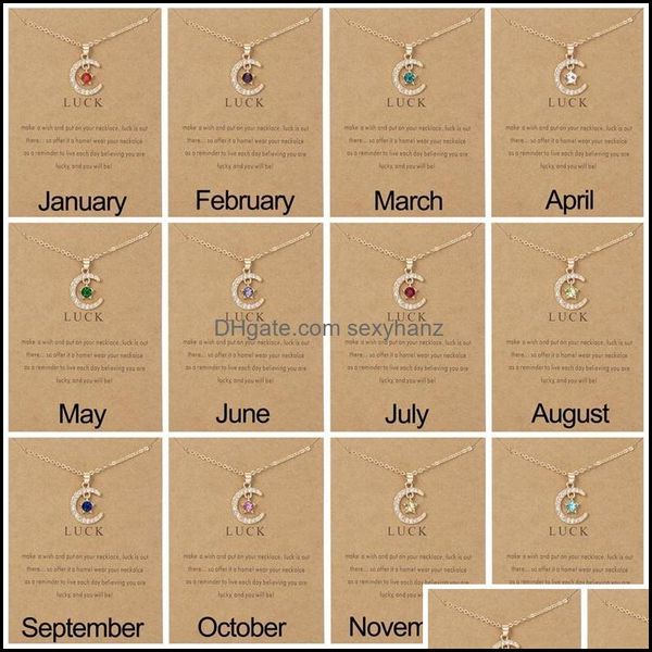 

pendant necklaces birthstone month moon star pendent necklaces 12 months luck necklace with paper card for couple women girls gift c3 dhogq, Silver