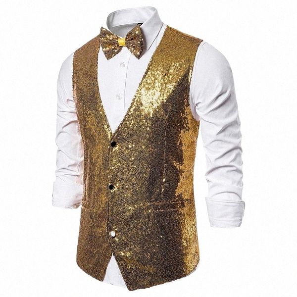 

men's vests men's vests shiny gold sequins suit vest men 2021 brand single breasted v neck waistcoat dj nightclub singers gilet ho, Black;white