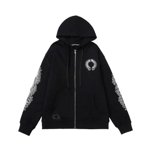 

men's fashion luxury sweatshirts classic ch brand hoodie hooded designer horseshoe sanskrit loose zipper jacket pullover coat women sw, Black