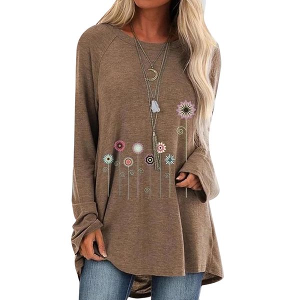 

women s t shirt caual autumn floral print long sleeve ee o neck loose t pullover 220901, White