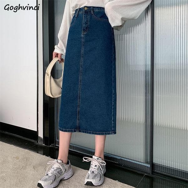 

skirts denim women aline high waist solid midi skirt casual loose korean trendy streetwear allmatch vintage retro teens chic 220901, Black