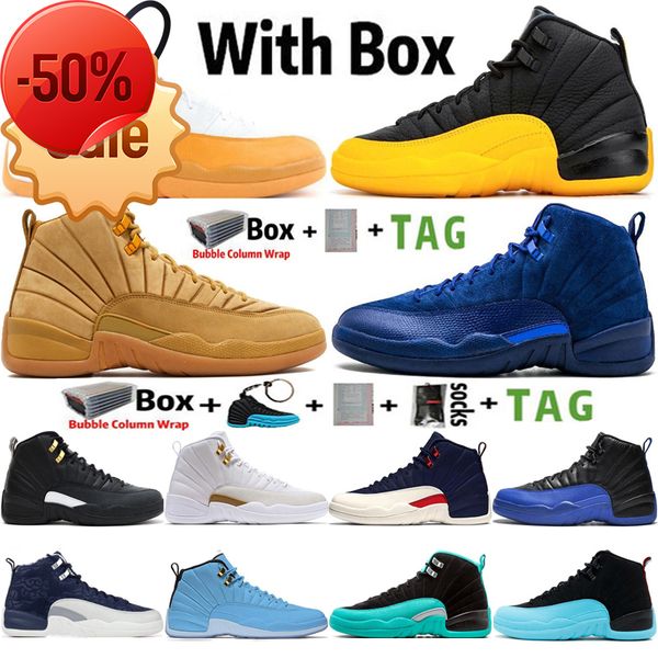 

boots 2022 with box jumpman 12 12s university gold unc mens basketball shoes deep royal blue dark concord michigan women sneakers trainers s, Black