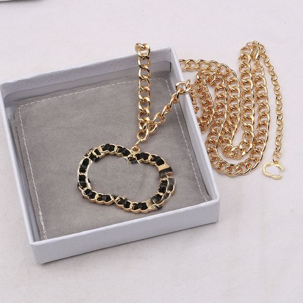 

famous designer brand letter pendant necklaces 18k gold plated leather geometry crystal pearl rhinestone sweater necklace chain women party, Silver