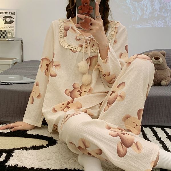 

womens sleepwear quheng autumn winter pajamas for women pure cotton long sleeve lattice cardigan leisure home clothing sleepwear women suit, Black;red