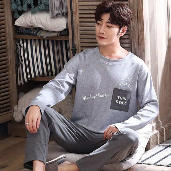 

spring men sleepwear pajamas sets 100 cotton long sleeve male sleep, Black;red