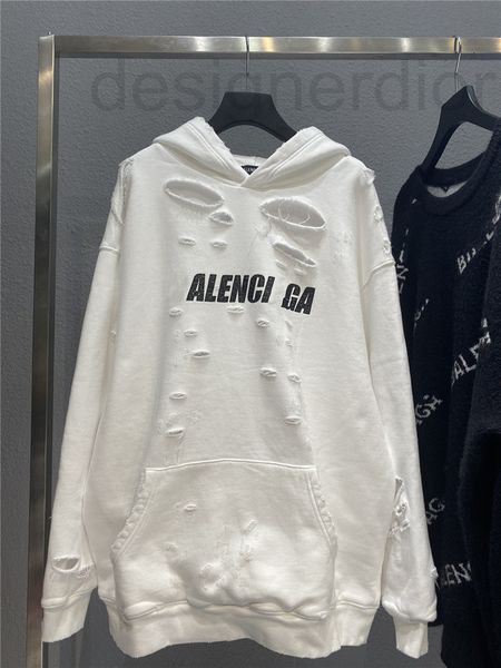 

men's hoodies & sweatshirts designer correct version paris b home pull glue burst letter art hole men's and women's loose hoo, Black