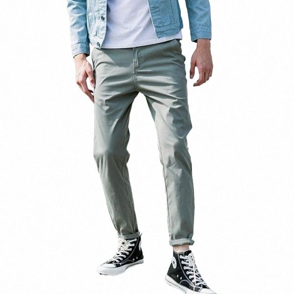 

men's pants men's pants spring summer casual men 97% cotton slim fit chinos ankle-length fashion trousers male brand clothing 28-3, Black