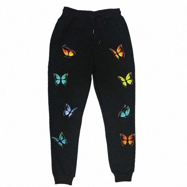 

men's pants butterfly printed elastic high waist harem pants capris casual loose joggers fashion black long trousers men women pockets
