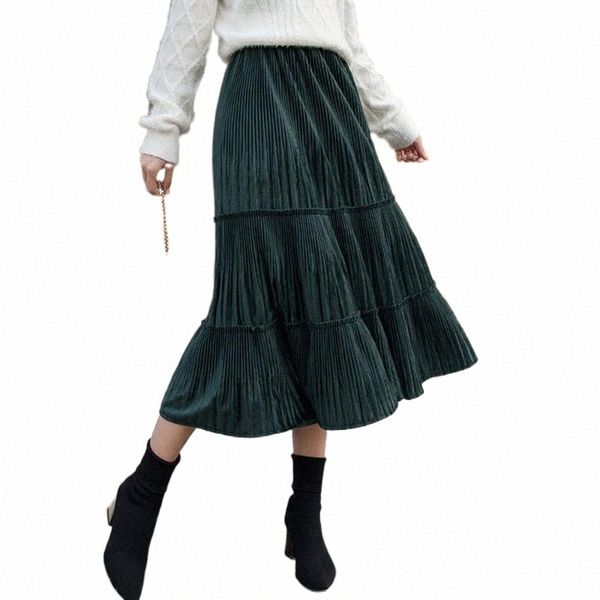 

skirts skirts women autumn winter womens plaid long thick fashion casual pleated skirt female streetwear h2ef#, Black