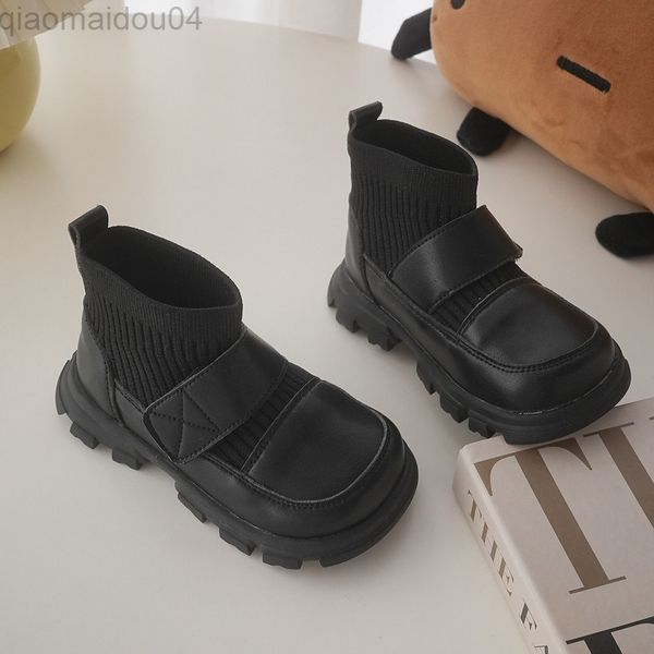 

boots kids shoes children ankle boots girls socks shoes 2022 new autumn winter thick-soled non-slip fashion short-tube elastic boots l220902, Black;grey