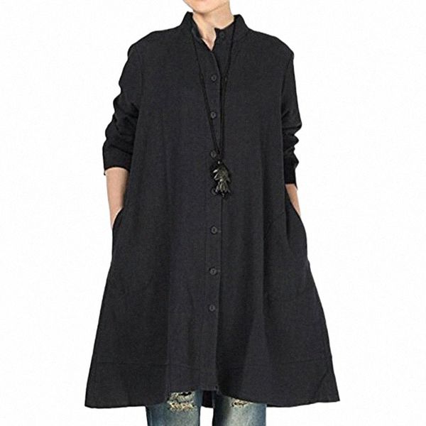 

casual dresses casual dresses 2021 autumn solid long shirt dress single-breasted stand collar for women long-sleeved cotton and linen vestid, Black;gray