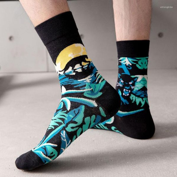 

women socks harajuku cartoon animals leopard bat hedgehog pattern long tube funny happy casual gifts direct sales, Black;white