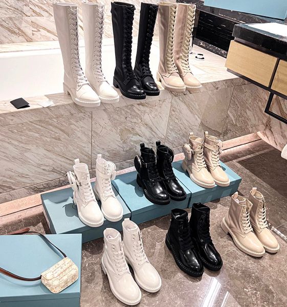 

2022 women designers rois boots ankle martin boots and nylon platform luxury boot military inspired genuine leather combat bouch attached to, Black