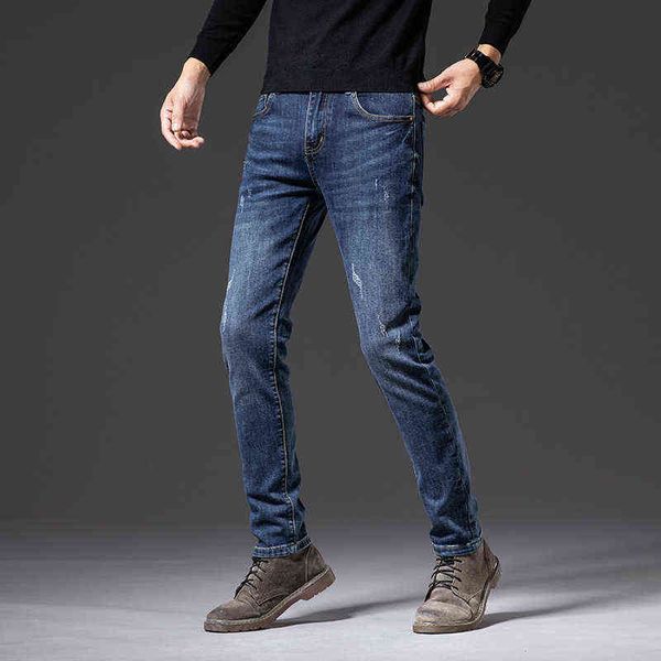 

jeans summer men's korean version elastic slim fit brand pants, Blue