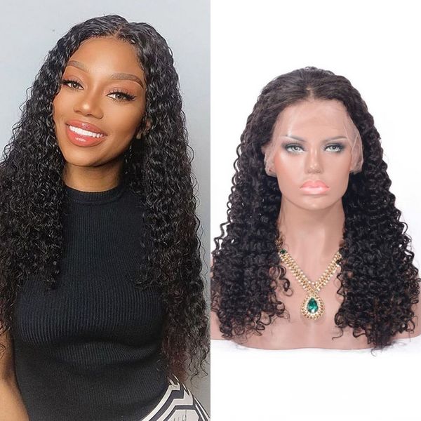 

13x4 hd lace front human hair wigs kinky curly natural color brazilian remy hair wig 8-24 inch, Black;brown