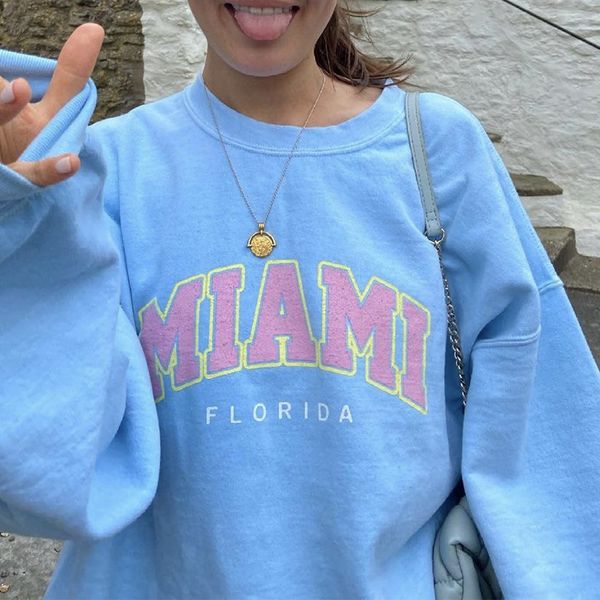 

women s hoodies sweatshirts american stylish miami letter printing sweatshirt women sky blue thick warm winter new oversized streetwear fas, Black