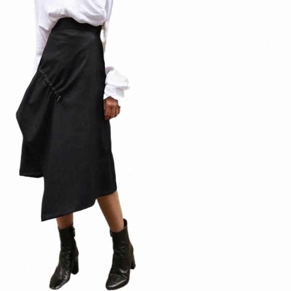 

skirts skirts elegant asymmetrical women's pu leather vestidos casual high waist midi sundress female zip robe skirt l4rl#, Black