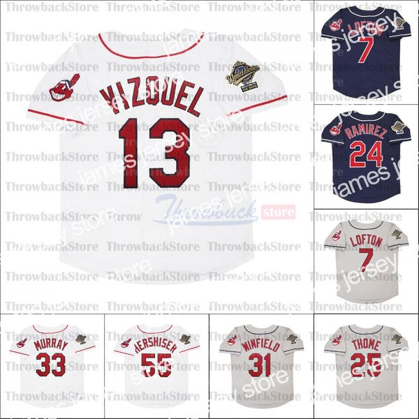

baseball jerseys retro baseball jersey 1995 jerseys 25 thome 13 omar vizquel 7 kenny lofton 24 manny ramirez 8 albert belle 15 sandy alomar, Blue;black