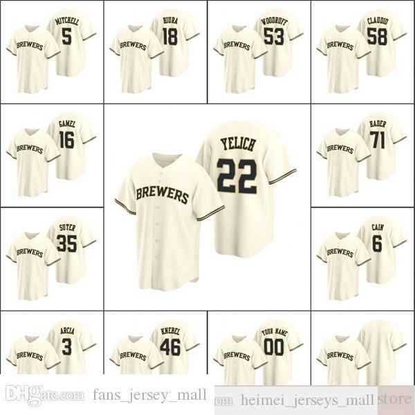 

2021 baseball #22 christian yelich 5 garrett mitchell jerseys 3 orlando arcia woodruff gamel custom women youth kid cream home jersey, Black
