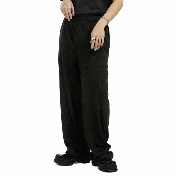 

men's pants men elastic waist loose casual solid color straight wide leg pant male streetwear hip hop vintage sport trousers sweatpants, Black
