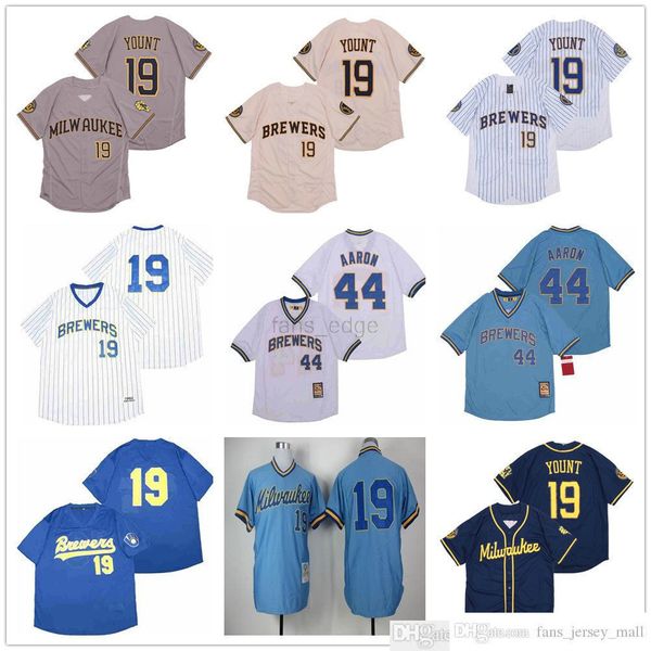 

mens baseball jerseys 19 robin yount 44 hank aaron custom double stitched shirts baseball jerseys high quality, Black