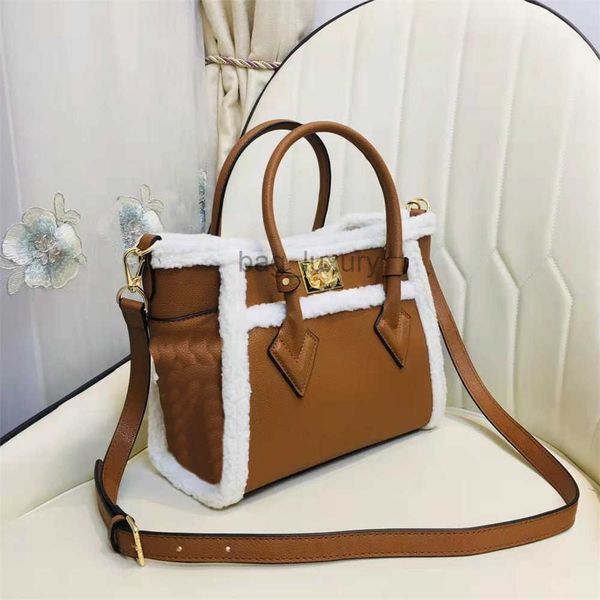 

designer bag caramel winter on my side pm handbags tote shearling grained calf leather handbag removable strap with two