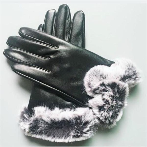 

brand new women sheepskin leather bright gloves female winter warm fashion windproof antize gloves254i, Blue;gray