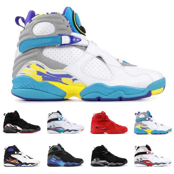 

with box 2022 8s men basketball shoes high valentines day white aqua 3peat chrome countdown pack fashion 8 mens sports sneakers for man, Black