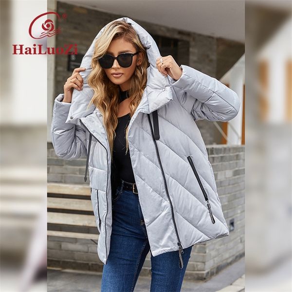

womens down parkas hailuozi winter jacket women fashion short high collar hooded womens coat big pocket casual female oblique flap parka 606, Black