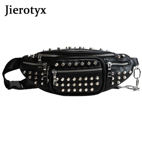 

waist bags jierotyx rivets packs fanny purse chest travel cashier belt women hip-hop rock punk 220902