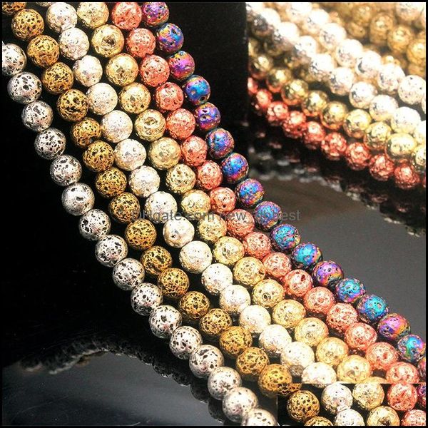 

stone 8mm sier gold metal color plating loose lava stone beads jewelry making accessories for bracelet drop delivery 2021 dhseller2010 dhyj2, Black