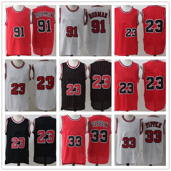 

men basketball jerseys 45 23 michael mj scottie 33 pippen dennis 91 rodman throwback shorts red black white beige blue jerse voddu, Black;red
