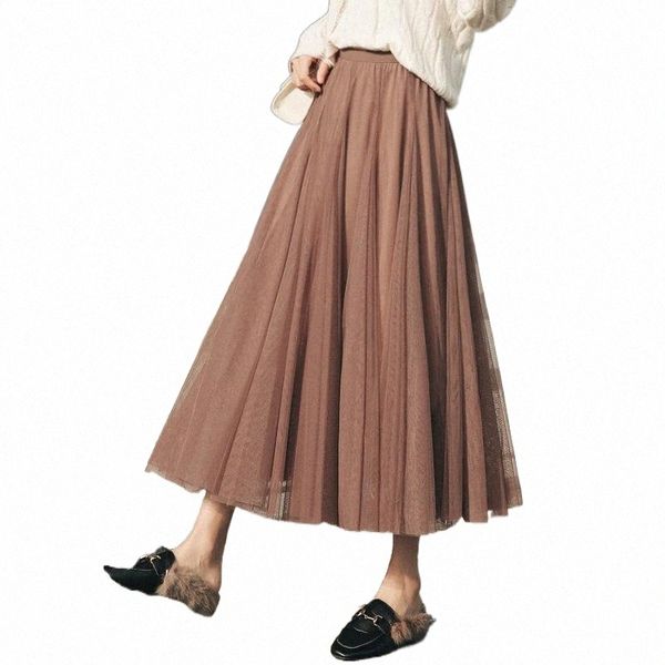 

skirts skirts tigena tutu tulle skirt women 2022 spring summer korean casual solid a line high waist long pleated mesh female ladies b1mz#, Black