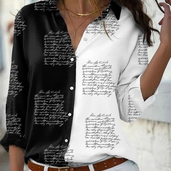 

women's blouses shirts fashion casual long sleeve allmatch loose temperament printed 220902, White